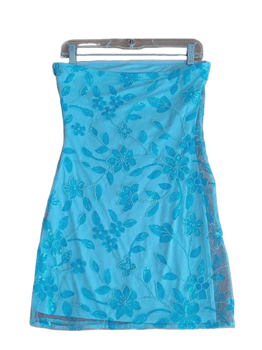 Title: Peppermayo Women's Baby Blue Embroidered Sequin Strapless Party Mini Dres